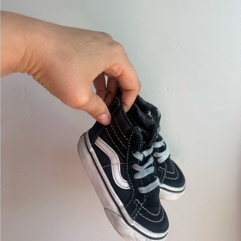 Vans Sk8-Hi Zip Toddler 4 Black White High Top Sneakers Streetwear y2k Skate - Picture 2 of 7